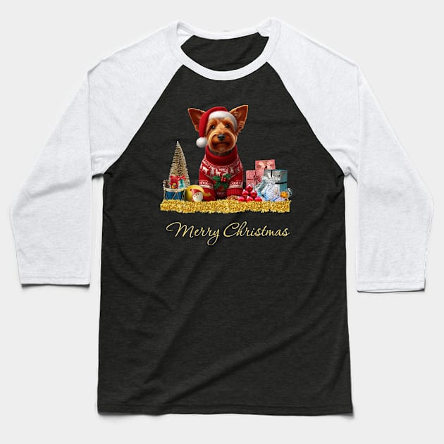 Merry Christmas Australian Terrier Baseball T-Shirt by The Artful Barker